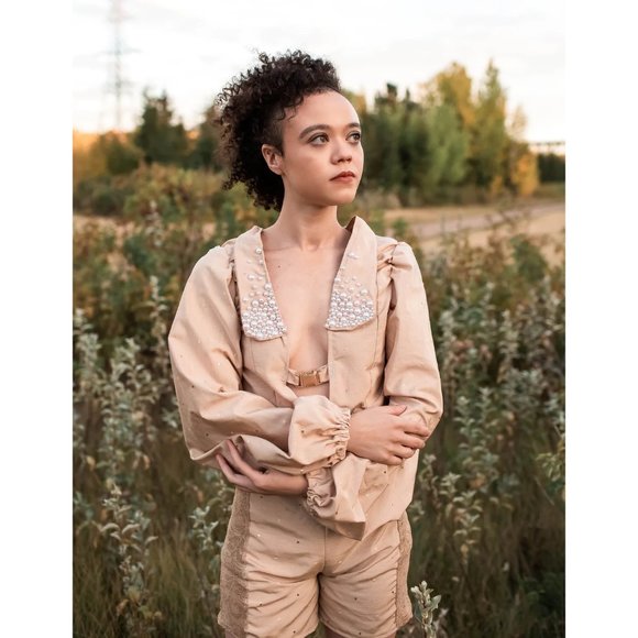 Vintage Pearl Collar, Puff sleeve, Sexy Victorian, Lace side Shorts Suit New - Picture 2 of 8